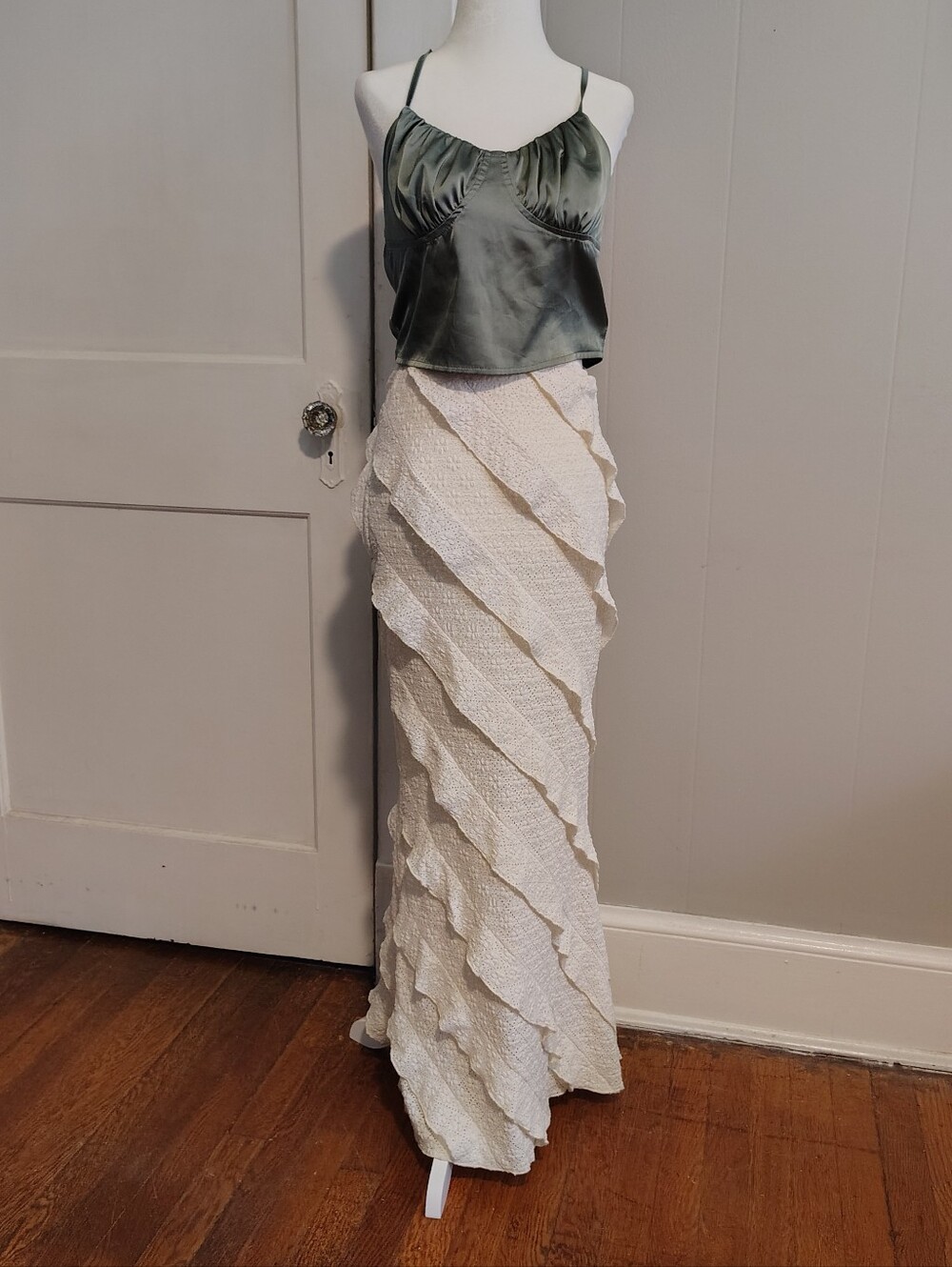 Hey Babe Cream Lace Tiered Ruffle Maxi Skirt Sz Small Romantic Fairy Festival